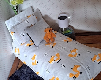 Handmade Barbie 11” Fashion Doll Bedding Set Pillows, Comforter, Rug Little Foxes
