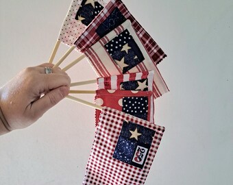 Handmade Mini Flags Set of 6! Patchwork stars July 4th America 250 USA Americana
