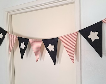 Handmade Modern Denim Cowboy Barn Pennant Bunting Garland July 4th 250 years USA Americana