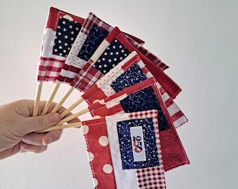 Handmade Mini Flags Set of 6!  Modern Patchwork July 4th America 250 USA Americana