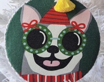 Handmade Puppy Dog Christmas Ornaments: Cotton Fabric Set of 4
