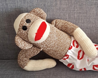 Sock Monkey – Orlando with SWAK Kissy Kisses Besos Boxer Underwear HANDMADE