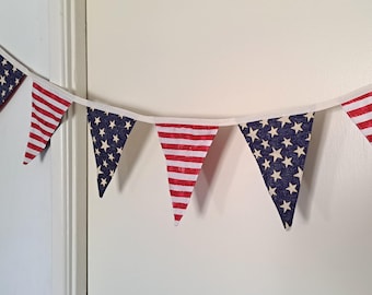 Handmade Stars & Stripes Pennant Flag Bunting Garland July 4th 250 years USA Americana