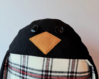 Handmade Penguin Plaid and Flannel Plushie Pillow Pendleton Flappers