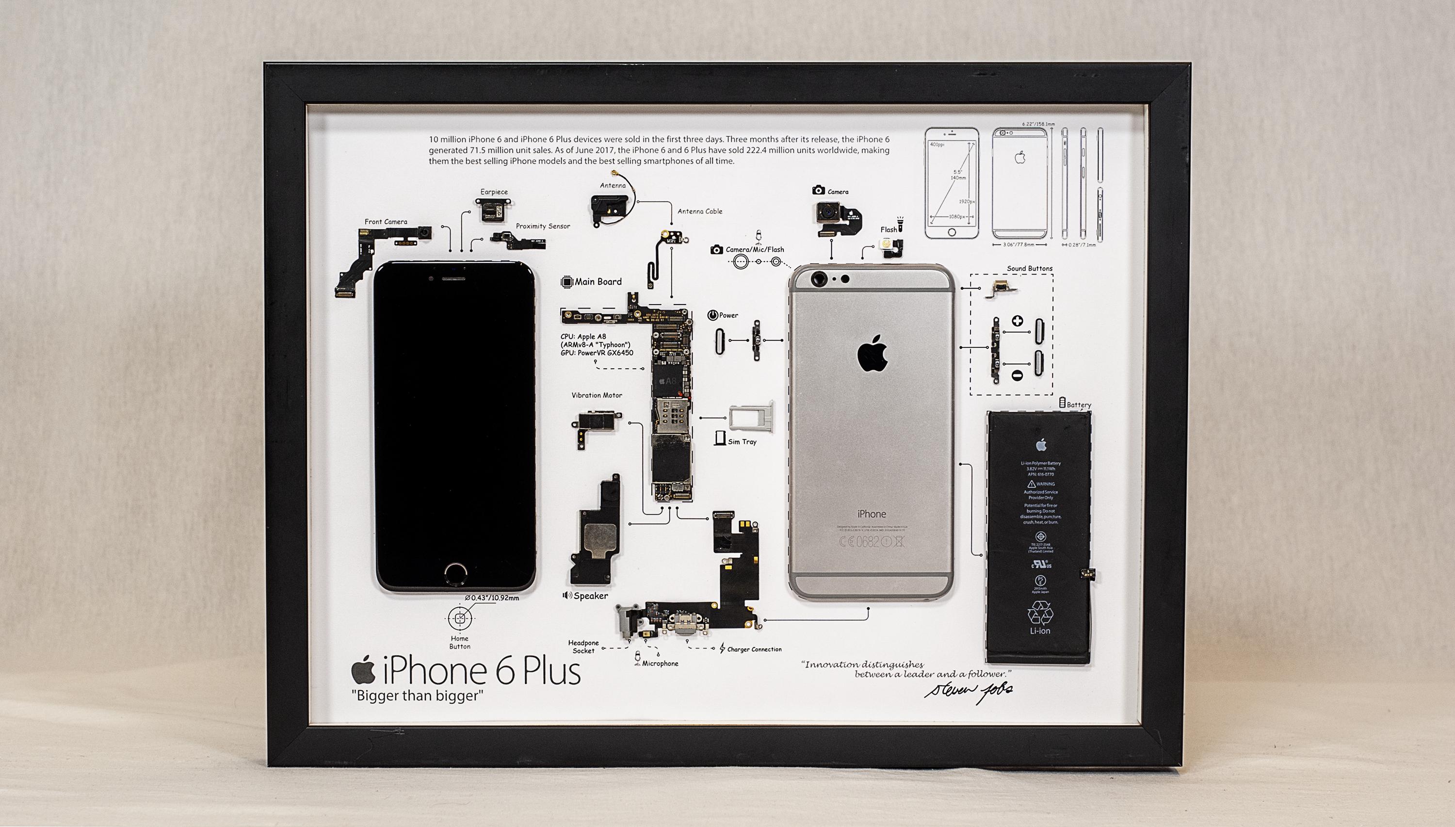 Framed iPhone 6 Plus Wall Art Gifts / Apple Lovers - Disassembled