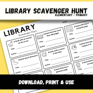 Library Scavenger Hunt: Elementary Activity (Printable)