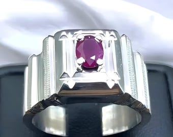 Ruby ring, Red Mens ruby ring, Silver ring, Ruby Gemstone ring, Engagement ring, Natural ruby ring, Anniversary gift for him, Mens rings
