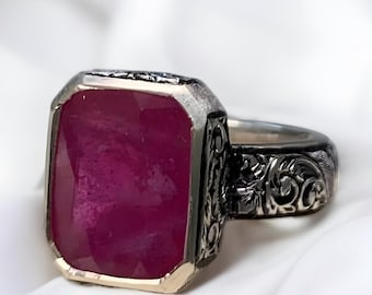 Ruby ring, Red Mens ruby ring, Silver ring, Ruby Gemstone ring, Engagement ring, Natural ruby ring, Anniversary gift for him, Mens rings