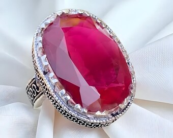 20 Carat Ruby ring, Red Mens ruby ring, Silver ring Ruby Gemstone ring Engagement ring Natural ruby ring Anniversary gift for him Mens rings