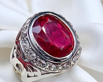 Big Ruby ring, Red Mens ruby ring, Silver ring, Ruby Gemstone ring, Engagement ring, Natural ruby ring, Anniversary gift for him, Mens rings