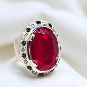 Anello con rubino grande, anello con rubino rosso da uomo, anello in argento, anello con pietra preziosa rubino, anello di fidanzamento, anello con rubino naturale, regalo di anniversario per lui, anelli da uomo