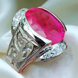 Grosse bague en rubis, bague en rubis rouge pour homme, bague en argent, bague en rubis, bague de fiançailles, bague en rubis naturel, cadeau d'anniversaire pour lui, bagues pour homme