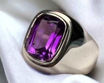 Bague améthyste naturelle homme femme en argent sterling 925 bague fabriquée à la main homme femme unisexe améthyste bijoux cadeau février pierre de naissance