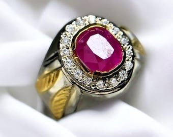 Natural Pink Ruby Ring Sterling Silver 925 Handmade Mens Womens Real Ruby Yaqoot Ring Original Man Woman Rubin Gift Unisex Ring