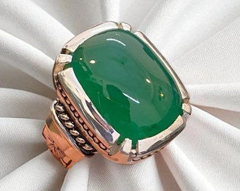 Bague verte Aqeeq, bague en argent, bague avec pierres précieuses, bague pour homme, bijoux en argent sterling, bague de fiançailles, cadeau pour lui, alliances fait main