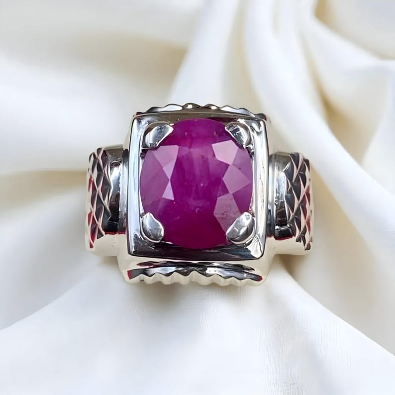 Ruby ring, Red Mens ruby ring, Silver ring, Ruby Gemstone ring, Engagement ring, Natural ruby ring, Anniversary gift for him, Mens rings