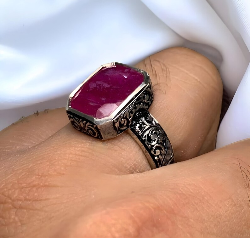 Ruby ring, Red Mens ruby ring, Silver ring, Ruby Gemstone ring, Engagement ring, Natural ruby ring, Anniversary gift for him, Mens rings