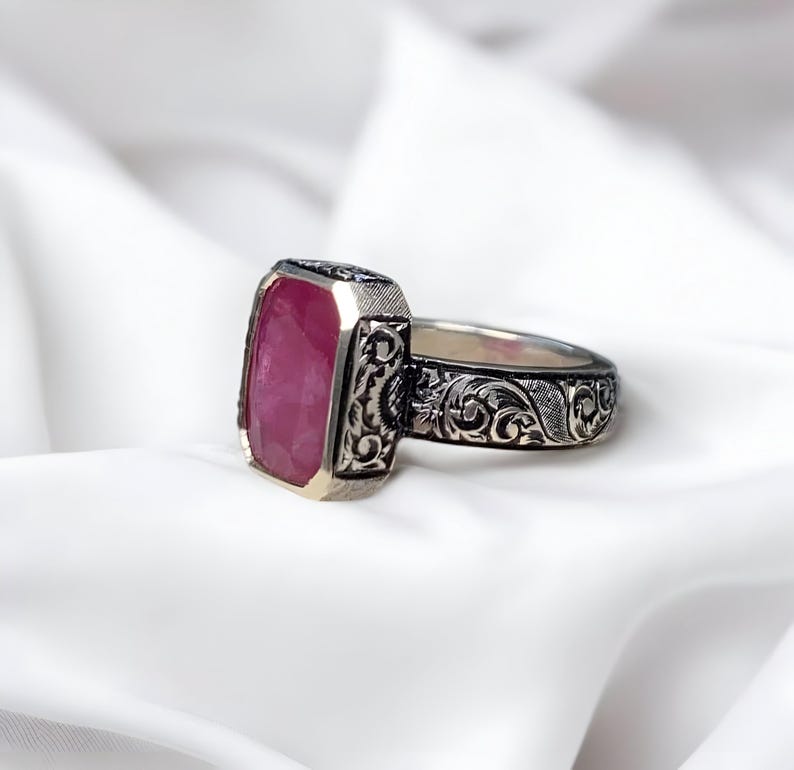Ruby ring, Red Mens ruby ring, Silver ring, Ruby Gemstone ring, Engagement ring, Natural ruby ring, Anniversary gift for him, Mens rings