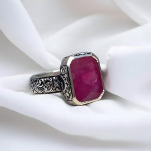 Ruby ring, Red Mens ruby ring, Silver ring, Ruby Gemstone ring, Engagement ring, Natural ruby ring, Anniversary gift for him, Mens rings