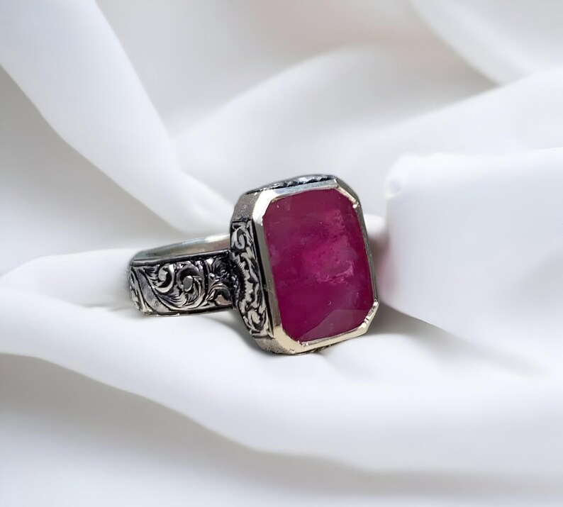 Ruby ring, Red Mens ruby ring, Silver ring, Ruby Gemstone ring, Engagement ring, Natural ruby ring, Anniversary gift for him, Mens rings