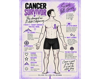 Póster para supervivientes de cáncer / Regalo para supervivientes masculinos / Arte mural sobre el cáncer / Regalo de fuerza y ​​resiliencia / Decoración para la concienciación sobre el cáncer