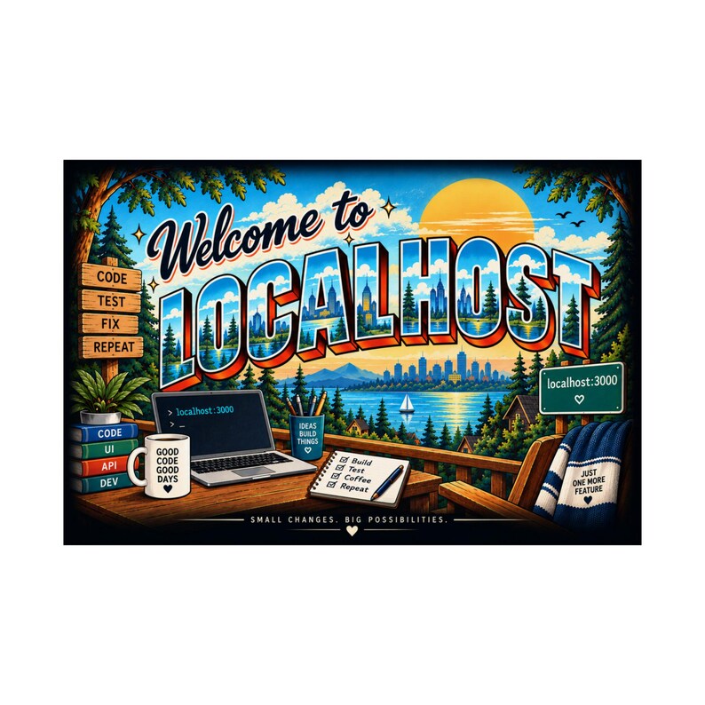 Póster de Localhost / Arte mural con humor para desarrolladores / Regalo para programadores / Decoración de programación / Arte para la oficina de un ingeniero de software imagen 10