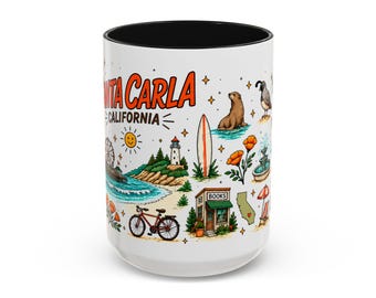 Taza de Santa Carla, California, 443 ml, Taza de café de la costa de California, Taza retro de pueblo playero, Regalo para amantes de California