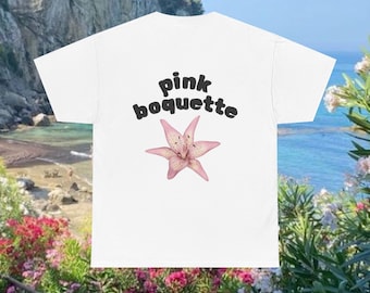 Rosa Boquette Baumwoll-T-Shirt - Blumengrafik