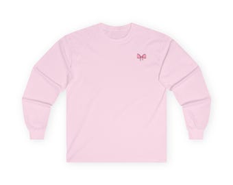 Kokette Pink Bow Langarm-T-Shirt - beidseitig mehrere Farben