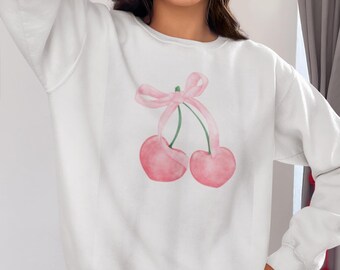 Kokette Kirsche Bogen Rundhals-Sweatshirt
