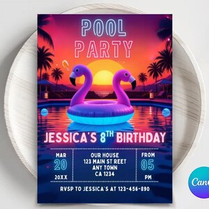 Pool Party Invitation, Summer Girl Birthday Party, Splish Splash Birthday Invitation, Editable Template, Phone Invite Printable