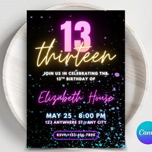 Glow Crazy Birthday Invitation, Neon Glow Invitation, Glow Party Birthday Invitation, Editable Template 0205