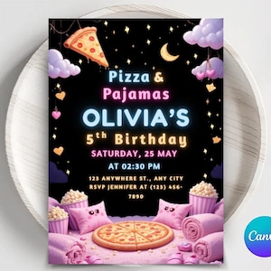 Pajama Party Birthday Invitation Sleepover Slumber Birthday Party Invite Spa Day, Glam Party Birthday Editable Template Instant download