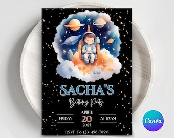 Editable Space Birthday Invitation: Galaxy Astronaut Party (Digital Download)