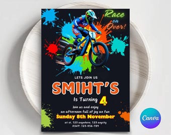 Mountain Bike Party Invitation: Editable Canva Template (Digital Download)