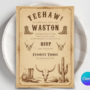 Editable Cowboy Birthday Invitation, Saddle Up And Put Your Boots On, Cowgirl Party, Western Hoedown Birthday Party Invite, Western Invite