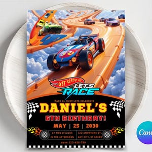 Editable Hot Cars Invitation, Hot Wheels Invitation, Hot Race Cars Birthday Template, Hot Wheels Template, Editable Kids Birthday Invitation