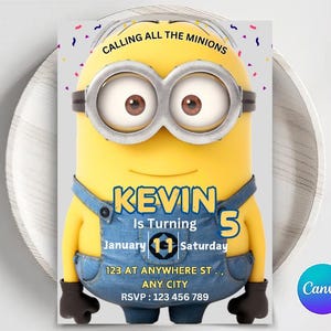 Editable Yellow Minion Birthday Invitation Template, Minions Kids Birthday Party Invite, Kids Birthday Invitation, Girl Minions Invitations