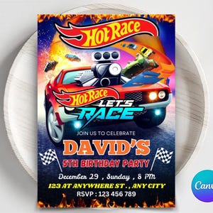 Editable Hot Cars Invitation, Hot Wheels Invitation, Hot Race Cars Birthday Template, Hot Wheels Template, Editable Kids Birthday Invitation