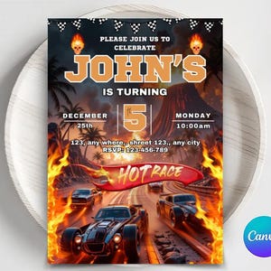 Editable Hot Cars Invitation, Hot Wheels Invitation, Hot Race Cars Birthday Template, Hot Wheels Template, Editable Kids Birthday Invitation