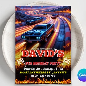 Editable Hot Cars Invitation, Hot Wheels Invitation, Hot Race Cars Birthday Template, Hot Wheels Template, Editable Kids Birthday Invitation