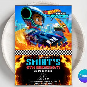 Editable Hot Cars Invitation, Hot Wheels Invitation, Hot Race Cars Birthday Template, Hot Wheels Template, Editable Kids Birthday Invitation