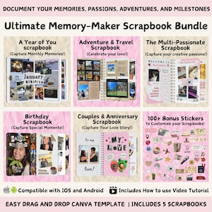 Ultimate Memory-Maker Scrapbook Bundle; Digital Scrapbook Canva Template;  Paper by WeTransfer; Photo Collage Memory Journal; Best Gift