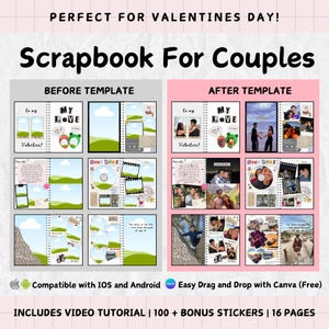 Álbum de recortes para parejas: el mejor regalo de San Valentín; plantilla de Canva; álbum de recortes digital 2025; fácil de arrastrar y soltar; papel de WeTransfer; regalo de aniversario