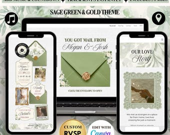 Website met bloemenhuwelijksuitnodiging | saliegroene prints weddin ginvitation | saliegroen olijf | goudkleurige bloemenhuwelijksuitnodiging | Uitnodigend voor bruiloften