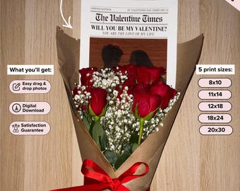 Custom Valentine Newspaper Print | Newspaper Bouquet | Giftful-For-Valentines | Gift for Him | Valentin Photo Frame | Artful-Wall-Printable