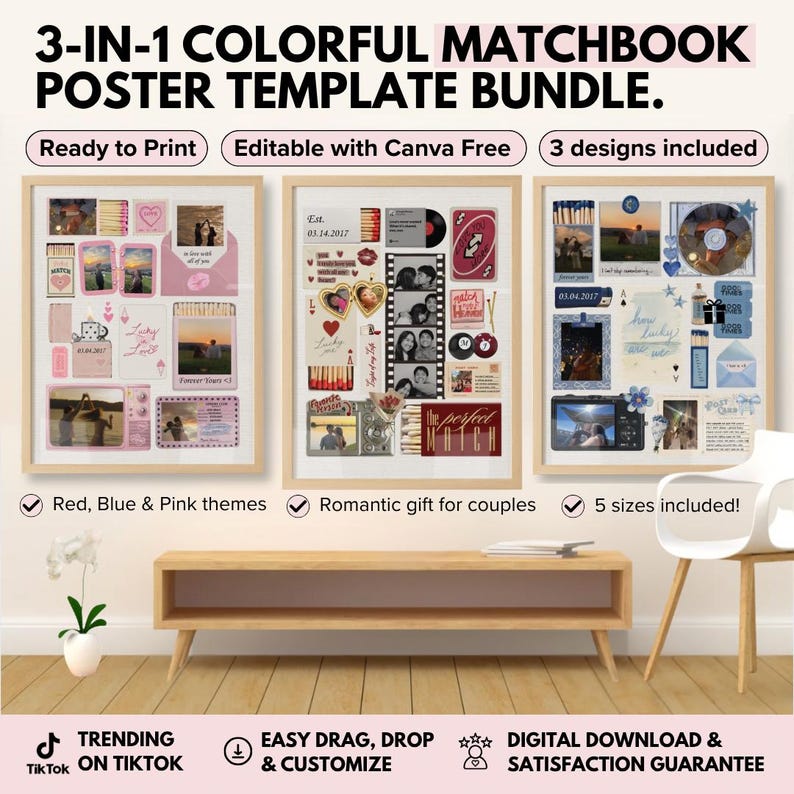Custom Matchbook Art Bundle | Editable Wall Art | Gift for Him | Couples-Love-Giftful | Custom Gifts for Anniversary | Couplegifted