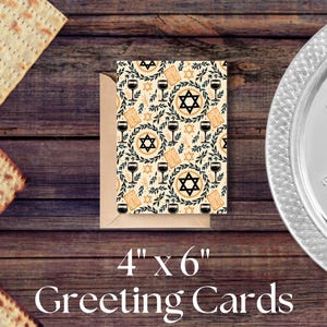 10 wenskaarten, Pesach, briefpapier met uitnodiging voor Joodse feestdagen, matzes en wijnglas, Davidster-ontwerp