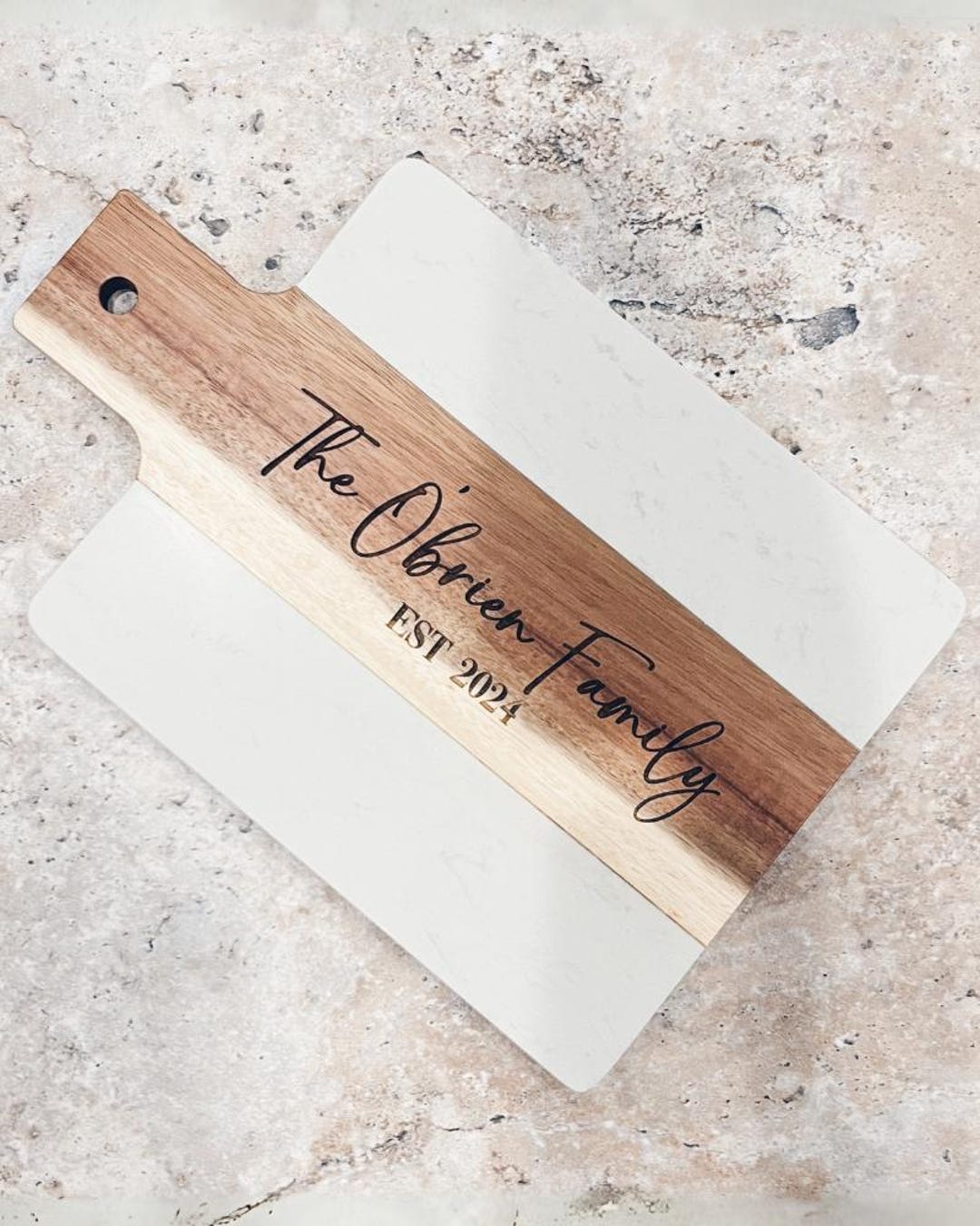 Personalized Marble Acacia Cutting Board: Engraved Family Name Decor - Etsy