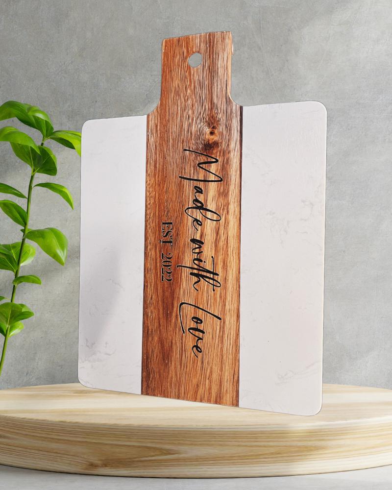 Creative Gifts International - Marble and Acacia Wood Center Handled Board